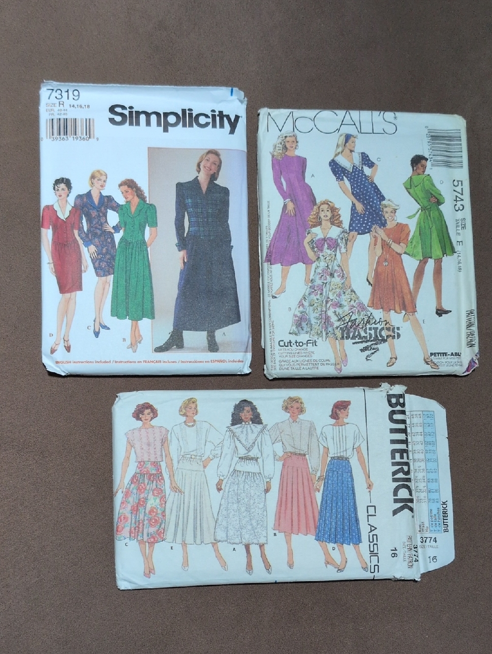 Vintage Women's Uncut/Unfolded Sewing Patterns Lot of 3 Sizes 14, 16, 18